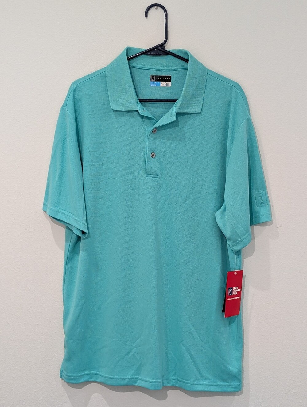 PGA Tour Aqua Blue Green Golf Polo Shirt